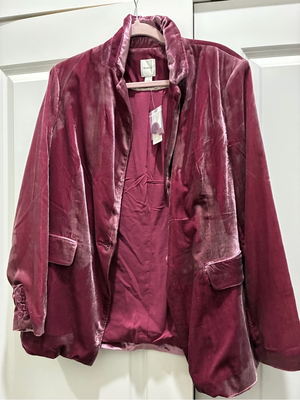 Maeve Velvet Blazer in Deep Wine